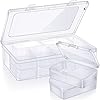 12 Pieces Small Clear Plastic Beads Storage Container and Organizer Transparent Boxes with Hinged Lid for Storage of Small Items, Jewelry, Diamonds, DIY Art Craft Accessory (3.35 x 2.17 x 1 Inch)