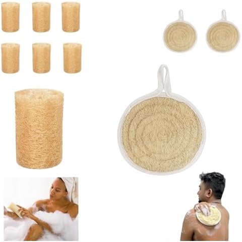 Natural Loofah Sponge Shower Organic Luffa Bath Loofa Exfoliating Body Scrubber Loofah for Men Women Adults Back Face Body Skin SPA Care Cover