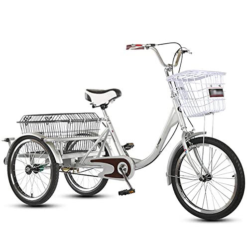 三輪自転車 20インチ大人用三輪自転車サイクリングペダル3輪自転車ショッピングバスケット付き大人用三輪車荷重160KGサイクリングペダリング