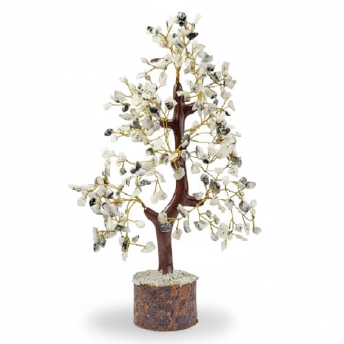 Image of JD Fresh Certified Moonstone Crystal Chakra Tree /Handcrafted Gemstone Tree /Money Tree /Encased Bonsai Tree for Peace, Calm & Positive Energy /Money Tree for Home Decor, Office Desk & Gift Item