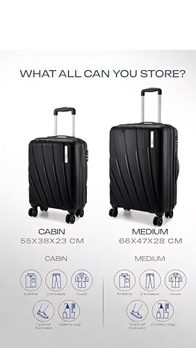 Image of Safari Cairo 8 Wheels, 5 Years Warranty (Cabin & Check-in) Polyproplyene Trolley Spinner Luggage Set of 2, 55Cm, 66Cm Small, Medium (Black)
