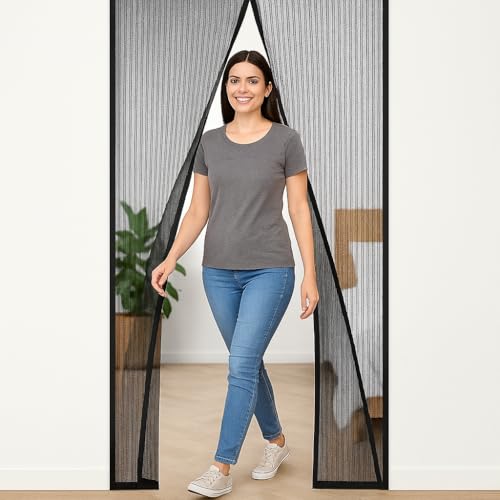 Image of JAIPUR ACE Polyester Premium Magnetic Mosquito Net Curtain | Mosquito Net For Doors With Magnet | Door Nets For Mosquitoes | Auto-Closing Insect Screen | Mosquito Net For Door - (190X60 Cm, Black)