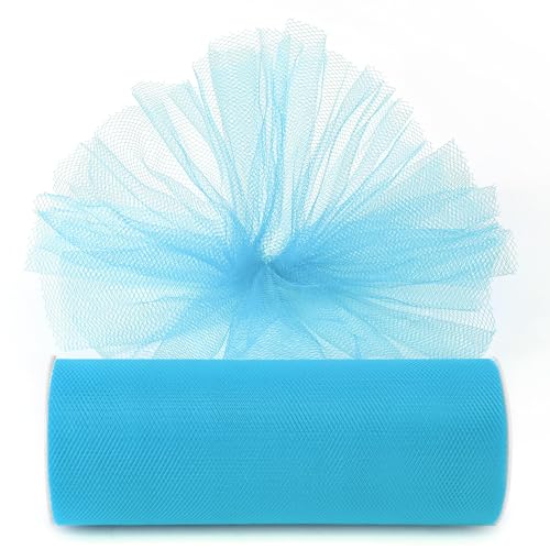 Image of Turquoise Blue Tulle Fabric Ribbon 6 Inch by 25 Yards Rolls Fabric Spool Tulle for Gift Wrapping Wedding Decorations Craft Supplies DIY Tutu Skirt Baby Shower Birthday Party