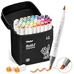 Ohuhu Alcohol Markers Brush Tip & Soft Chisel, 48+1 Colours Dual Tips Seamless Blending Ink Refillable Drawing Markers for Artists Colouring Illustrations Sketching - Honolulu S - AP Certificated