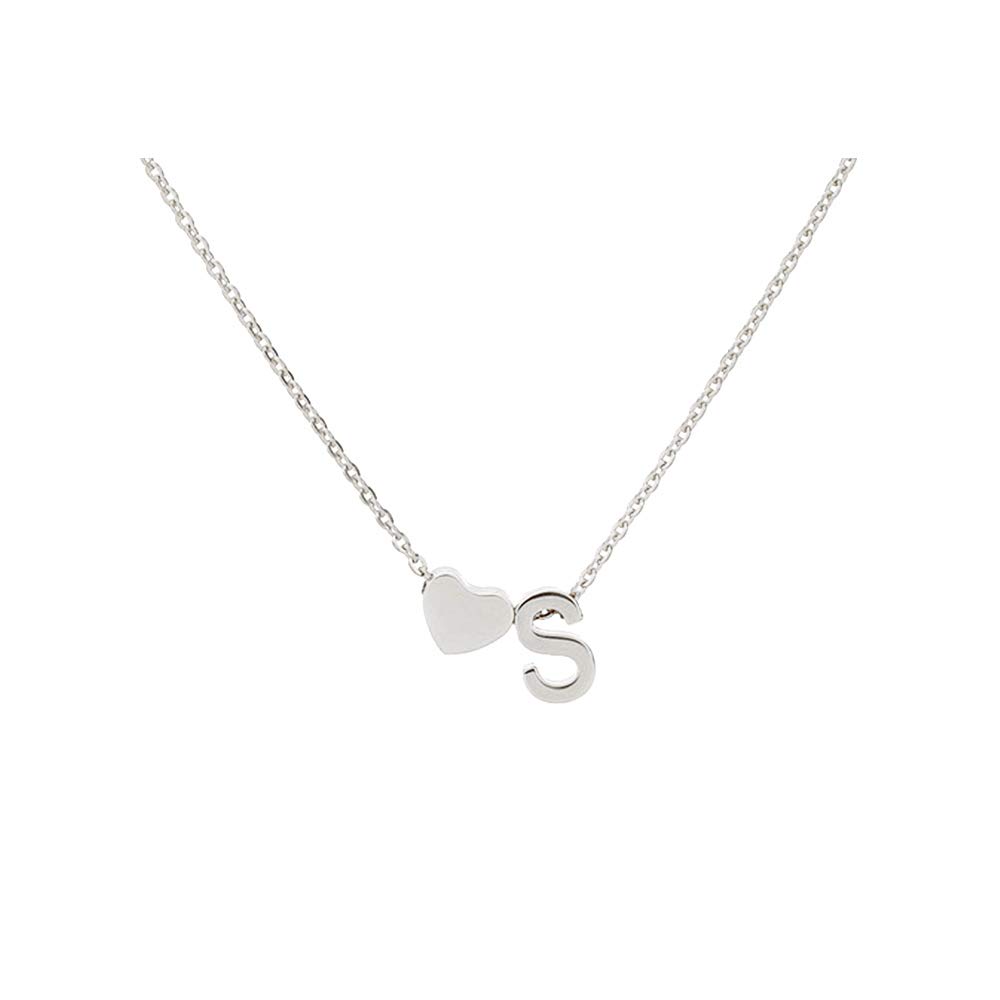 WLLTiny Gold Heart Initial Necklace Dainty Silver Heart Letter A-Z Necklace Personalized Monogram Name Necklaces Birthday Gifts for Women Jewelry
