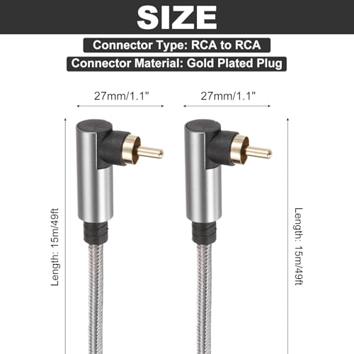 Cable RCA de 90 grados para conectar subwoofer pegado a la pared con largo de 49 pies 2