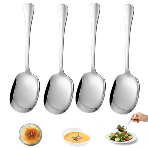 JcvPot Servierlöffel Groß, 4 Stück Servierlöffel Edelstahl, Vorlegebesteck Für Salat Und Speisen, 20,5 X 6 cm, Löffelideal Zum Portionieren Von Speisen In Restaurants Und Bei Familienfeiern