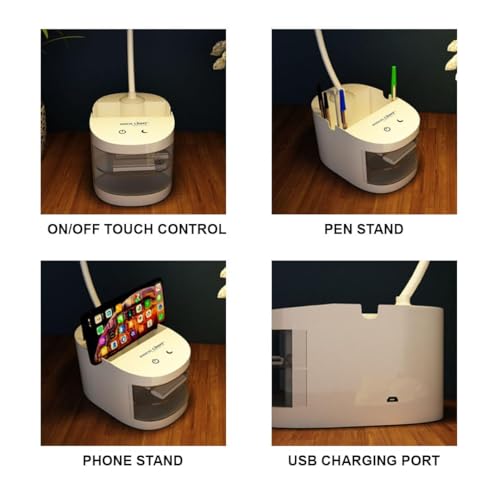 Image of fizzytech 360 Flexible LED Desk Lamp with Mini Fan, Pen Holder & Mobile Stand - Touch Control Adjustable Table Light for Reading, Studying, Office & Home Use (White)