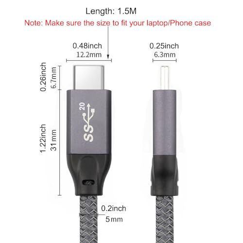 QCEs USB C to USB C Monitor Cable 8K30Hz 4K60Hz, 20Gbps USBC 3.2 Gen 2x2 Video/Display Cable 5Ft 100W PD Charge Cord Compatible with Thunderbolt 4/3 MacBook Pro/Air, iPhone 16/15, iPad