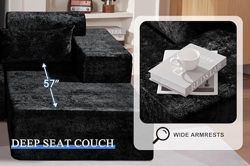 HABUTWAY 105" L-Shape Modular Sectional Sofa Couch for Living Room,No Assembly Required,Modular Comfy Sofa with Deep Seat for Living Room Bedroom,Luxury Distressed Velvet(Right,Black) - Image 6