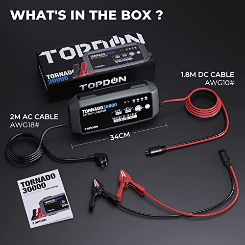 Topdon 10 15 30 Amp Automotive Battery Charger For 6V/12V/24V Car, Automatic Repair Desulfator Trickle Charger Maintainer, Stable Power Supply And Voltage Stabilizer For Ecu Programming #TOP7