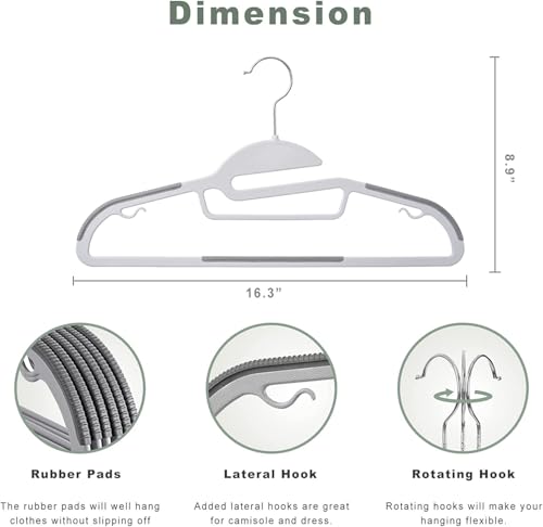 Image of Ginoya brothers Plastic Clothes Hangers, Upgraded Rubber Stripe Non-Slip Coat Hangers, Dry Wet Trousers Pants Hangers, Space Saving Hanger. (S- Black & White, 40)