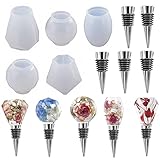 Wine Stopper Resin Molds, 5Pcs Geometric Spherical Crystal Gem Shape Silicone Mold with 5Pcs Wine Saver Bottle Stopper for Epoxy Resin Casting, DIY Craft, Wedding Home Kitchen Decor