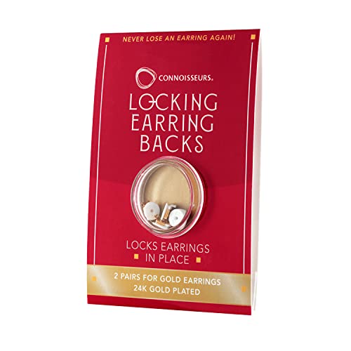 Connoisseurs Locking Earring Backs - 2 Pairs - Compatible with Most Gold Earrings - Fits 0.5-1mm Diameter Posts - Hypoallergenic