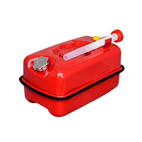 Jerrican 10L - Métal Bidon de Carburant avec Bec Verseur Flexibles - Jerrican Essence Homologué UN - Jerrican Carburant Horizontal Rouge - Portable Bidon de Réserve pour Alcool Carburant Essence