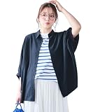 [ニッセン] シャツ・ブラウス レディース 大きいサイズ 【ドライワッシャー】 袖リブシャツ（吸汗速乾） ネイビー 5L