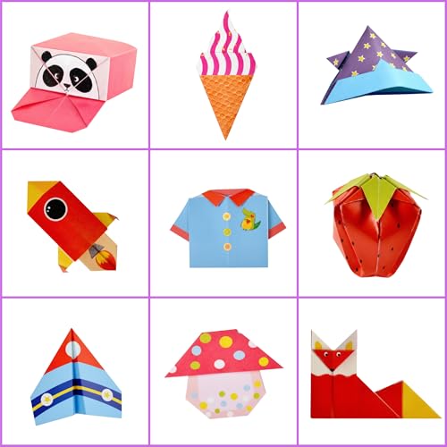 Image of FINEMOE 108 Origami Paper with Instruction Book for Kids, Craft Paper Sheets with 54 Design, 18x18 cm DIY Art Colour Paper for Craft Kit Set