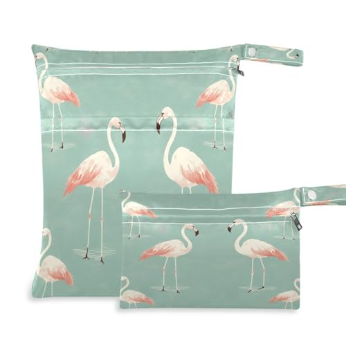 2 sacchetti per pannolini riutilizzabili con fenicotteri e 2 tasche con cerniera per organizzare i e i vestiti da palestra Multicolore Taglia unica moderno