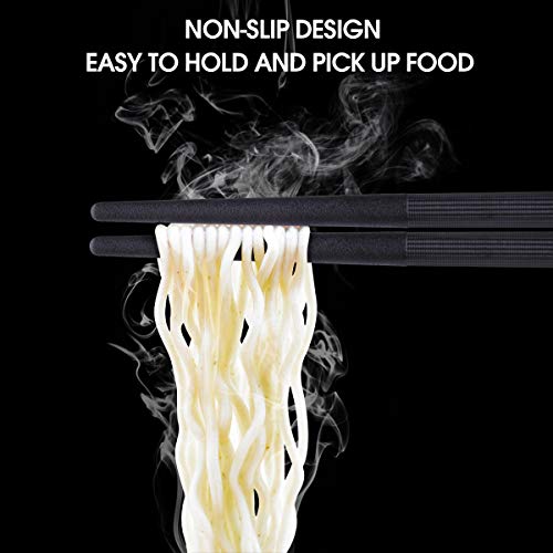5 Pairs Chopsticks with Unique Patterns, GLAMFIELDS Reusable Japanese Chinese Chop sticks Dishwasher Safe, Non-slip, 9 1/2 inches - with Multi-purpose Drawstring Bag Carrying Case