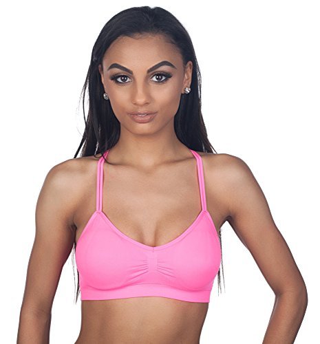 Anemone Strappy Racerback Padded Bra Top WY9014 - NEON PINK, ONE SIZE