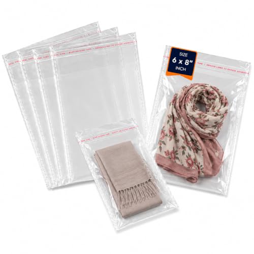 Image of Securement Plastic Transparent Poly Bags For Packing Saree Cloth Sealable | Used For Saree Packing, Shirts Packing,Bopp Poly Bags Self Adhesive (100, 6x8)