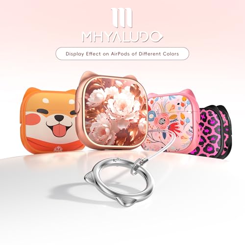 Image of for AirPods 4 Case with Cleaning Kit, Cute Cat Ear Print Design & Cute Buckle, Inverted Phone Holder Design, Top Safe Lock Buckle Design, for Girls AirPods 4 case 2024, Rose Gold Peony