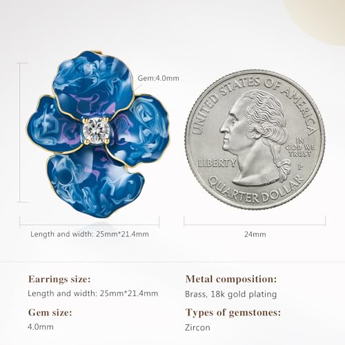 Cicy Bell Flower Earrings for Women 18k Gold Plated Blue - image 5