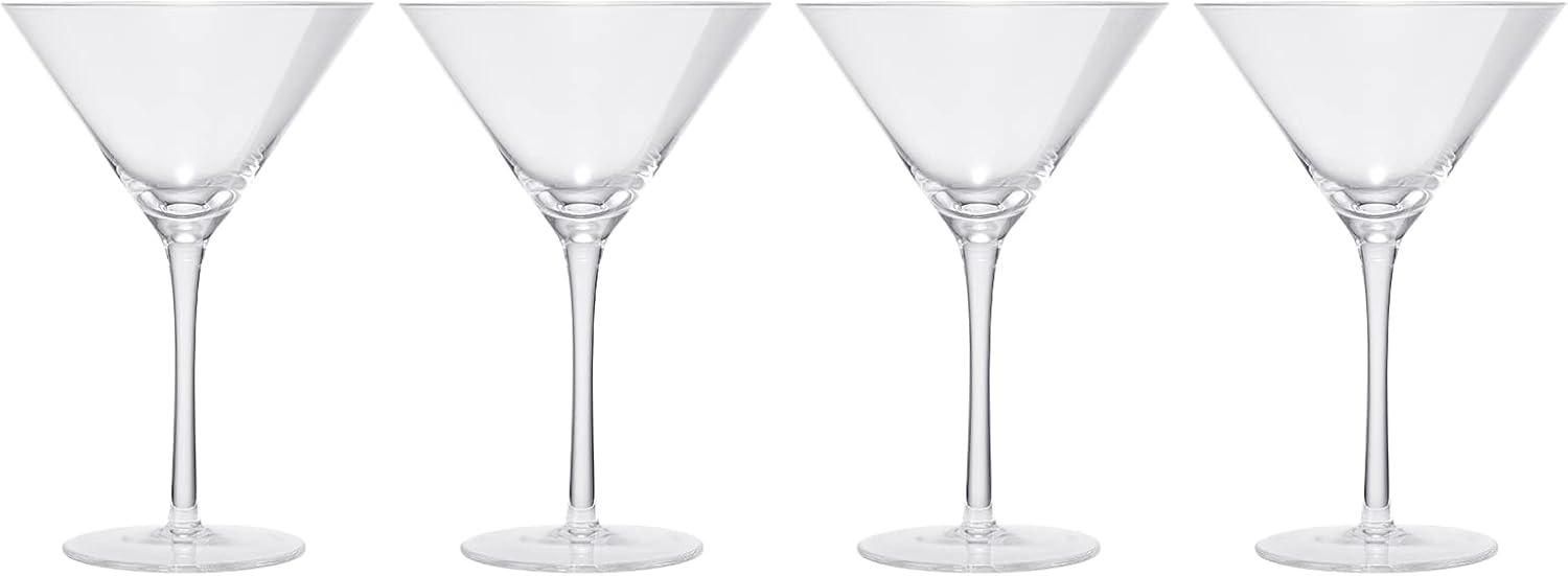 Crystal Martini Glass Set of 4 | 10oz | Classic Luxury Cocktail with Bar Spoon & Olive Picks, Premium Hand-Blown | Classic Cocktail Clear Coupes For Manhattan, Cosmopolitan, Sidecar, Stemmed Goblets