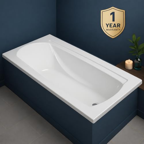 Image of Hindware Marina Bathtub for Bathroom | ABS Body | Floor Mount | White | Size: 4.99 x 2.51 x 1.48 ft (LxWxH) | 1 Year Warranty | Fixing Kit & Accessories Not Included