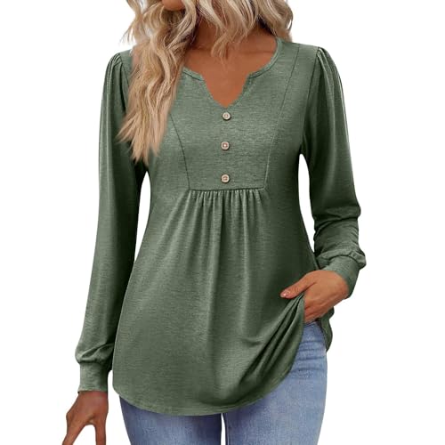 Tshirt manche longue femme col v bouton ample chic et léger pour le quotidien