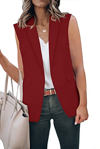 Cicy Bell Women's Casual Blazer Vest Sleeveless Open Front Work Office Vest Jacket with Pockets Z-Burgundy3