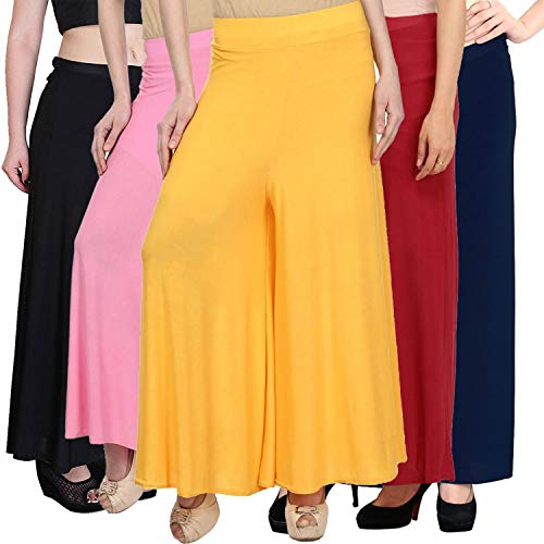 Image of Pixie Stylish Casual Wear MalaiPant Palazzo Combo Pack of 5 - Free Size