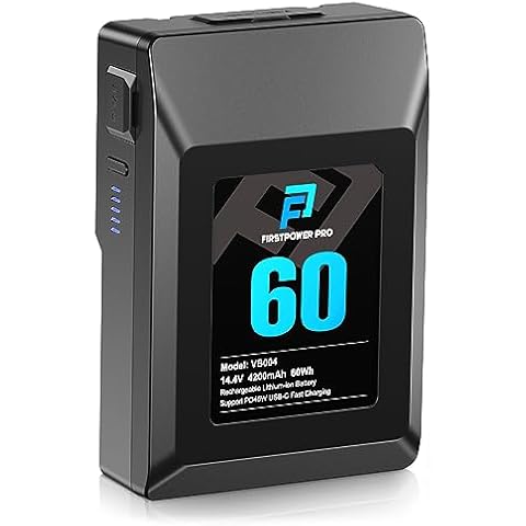 FirstPower V Mount/V-Lock Battery, 60Wh(4200mAh, 14.4V) V-Mount Battery Support PD 45W USB-C Fast Charger, with D-TAP, USB-A, USB-C Port, for Video Broadcast Camera Camcorder Monitor LED Light Cover