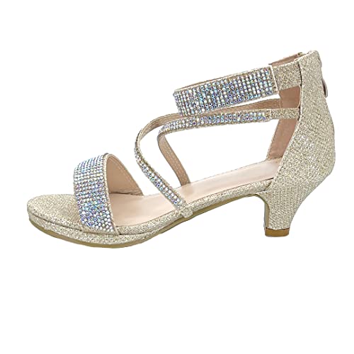 Image of ABSOLEX Girl's Toddler /Little Kid /Big Kid Cross Strappy Open Toe Rhinestone Dressy Low Heel Dress Up Pump Sandal