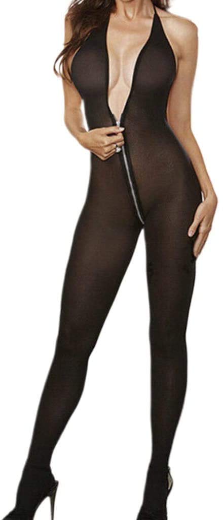 AIZHIWENGWomen’s Black Mesh Bodysuit, Stylish and Breathable Acrylic Lingerie with Zipper