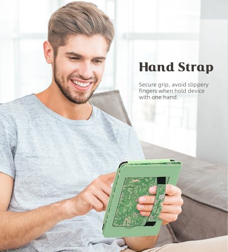 Image of MoKo Case for All-new 6 inch Kindle(11th Generation, 2024 /2022 Release) /(10th Gen,2019) /Kindle(8th Gen, 2016), Ultra Lightweight PU Shell Cover with Auto Wake /Sleep for Kindle 2024, Green Flower