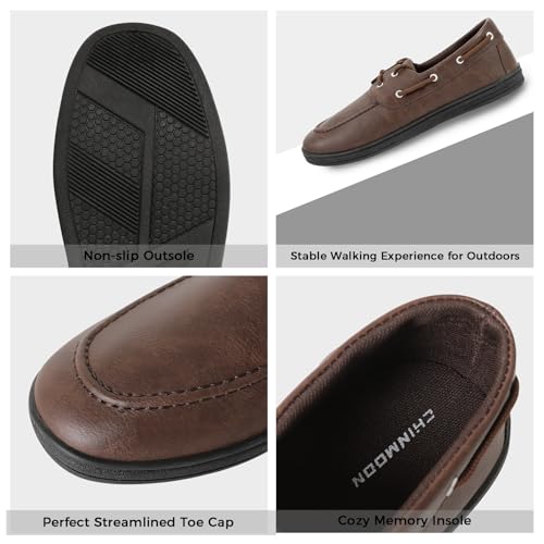 CHIN·MOON Men's Penny Loafers Slip-Ons Casual Boat Driving Walking Shoes Waterproof PU Footwear3