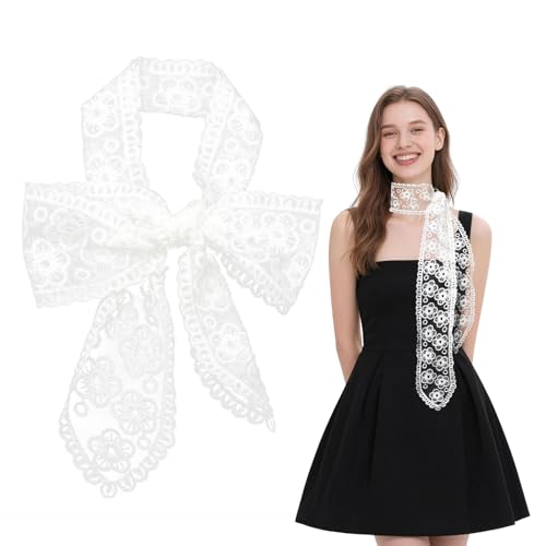 Gsyziux Lace Scarf for Women Elegant Skinny Neck Scarf White Women Scarves