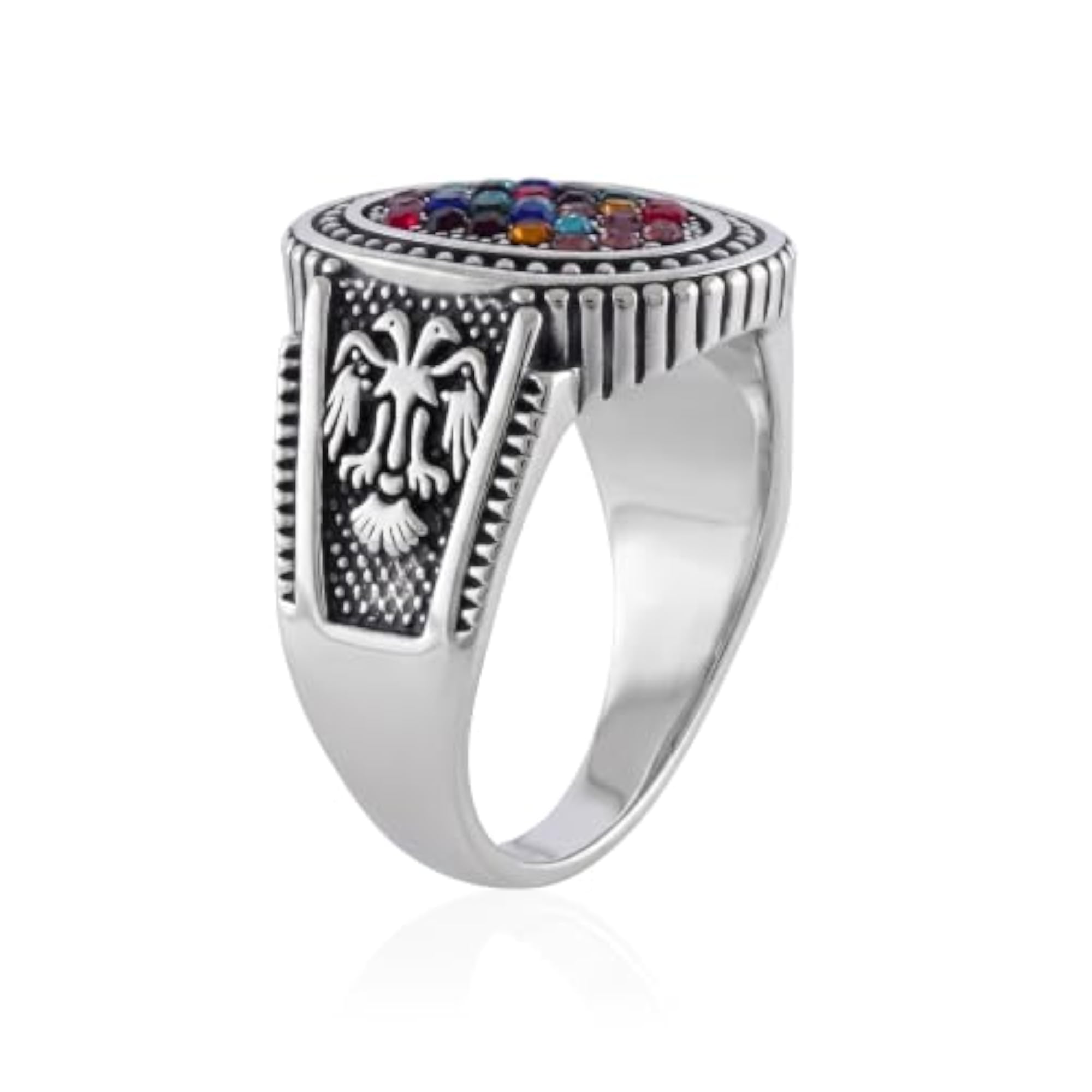Men's Multicolor CZ Stone Statement Ring, Silver Plated