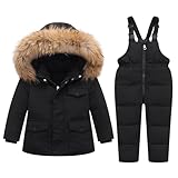 Toddler 2 Piece Ski Suits Winter Padded Hooded Puffer Jackets Bib Snow Pants Set Baby Boys (Black-1, 18-24 Months)