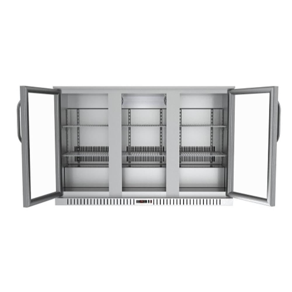 Pemberly Row 3-Door Stainless Steel Back Bar Cooler Refrigerator, Silver Finish, LED Lighting, Glass Doors, 11.3 Cu. Ft. Capacity, Adjustable Shelves, Commercial And Residential Beverage Storage on Fridge.com - View 4