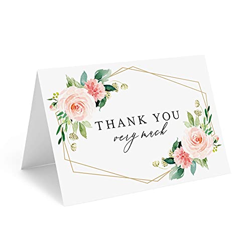 Bliss Collections Thank You Cards with Envelopes, All-Occasion Thank You Cards for Weddings, Bridal Showers, Baby Showers, Birthdays, Parties and Special Events 4"x6", Pack of 25, Geometric Floral