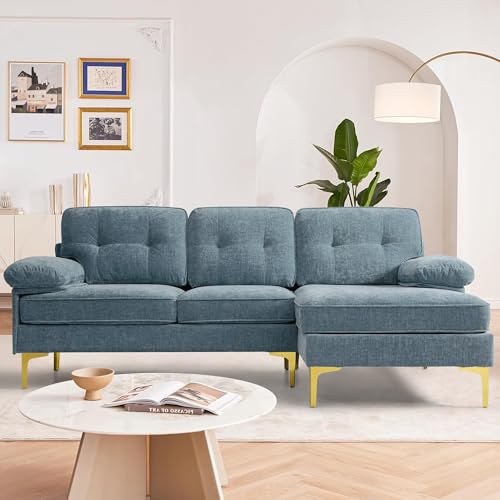 DUANDUAN Ecksofa 3-Sitzer Sofas 210cm breit Polsterecke mit Federkern Kissen und Rückenlehnen abnehmbar und waschbar - Chaiselongue beidseitig montierbar Couch L-Form fürs Wohnzimmer (Hellblau) DUANDUAN Ecksofa 3-Sitzer Sofas 210cm breit Polsterecke mit Federkern Kissen und Rückenlehnen abnehmbar und waschbar - Chaiselongue beidseitig montierbar Couch L-Form fürs Wohnzimmer (Hellblau)