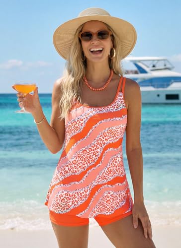 Image of ROSEWE 2025 Tankini Swimsuits for Women, Two Piece Bathing Suits with Shorts, Modest Tank Top Swim Dress