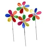 BESTonZON 4 Stück Teiliges Bunte Windrädchen für Garten und Balkon Wetterfeste Garten Deko Windmühlen mit Leuchtenden Farben Einfache Installation für Blumenbeete und Party Dekorationen