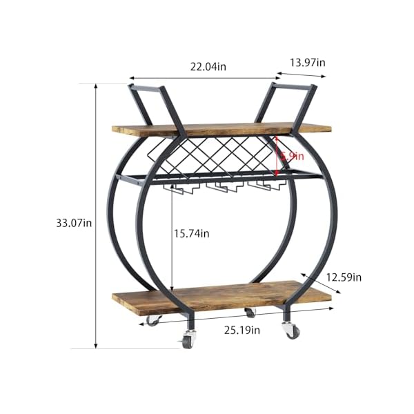 Bar carts 2 tiers rolling home serving cart with wine rack and wheelsmodern rustic brown metal round wine cartindustrial mobile storage kitchen trolley for kitchen bar living room  urban country home decor