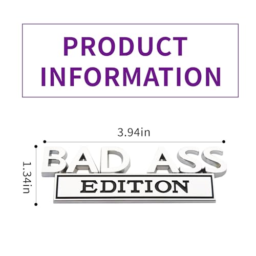 Image of Car Modification Label, Bad Ass 3D Fender Badge Decal Car Sticker, Car Funny Modification Label Decal, Car Fender Bumper Sticker Body Sticker Fit for Universal Vehicle(Silver &Black)