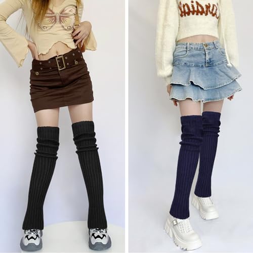Image of XEPST 2 Pairs Leg Warmers for Women, High Boot Cuffs Knitted Boot Topper Warmers Over Knee Footless Socks for Winter Warmer