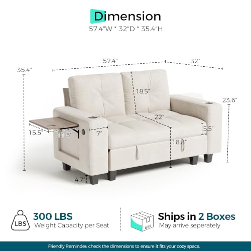 Image of LINSY HOME Loveseat Sofa with Storage, Chenille, Beige