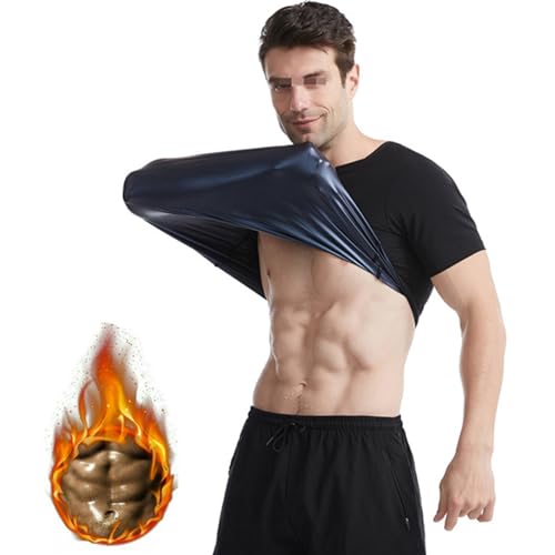 Vuirrm Sauna Shirt for Men, Mens Sauna Sweat Vest, Men's Heat Trapping Sweat Compression Vest Shapewear Top Shirt Short Sleeve,S/M,Blue